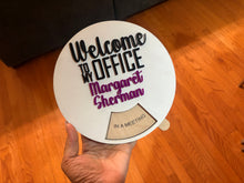 Load image into Gallery viewer, Custom rotating office door sign with six status messages. (Fully customizable)