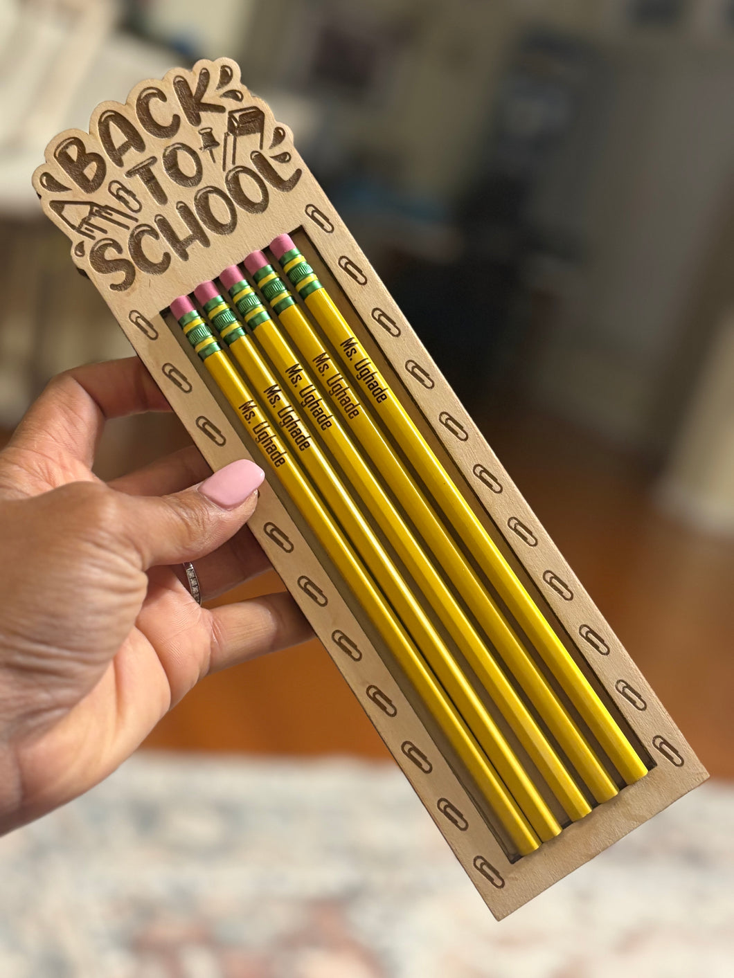 Custom Pencils (5) with Back to School holder